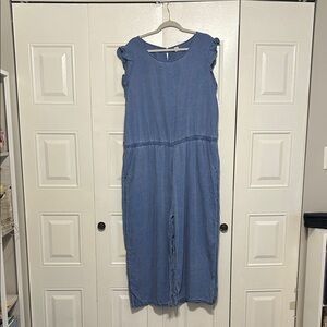 Old Navy Blue Ruffle Sleeve Denim Jumpsuit